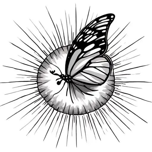 Sun Rays And Butterfly Flying Towards The Sun