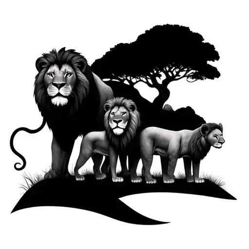 Tree With Lion Family Of 4