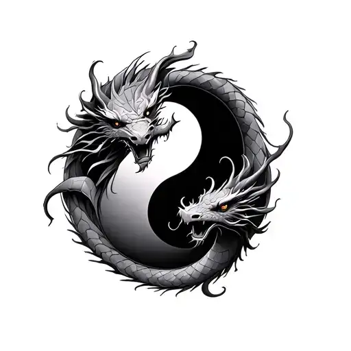 Yin Yang With Two Head Dragon