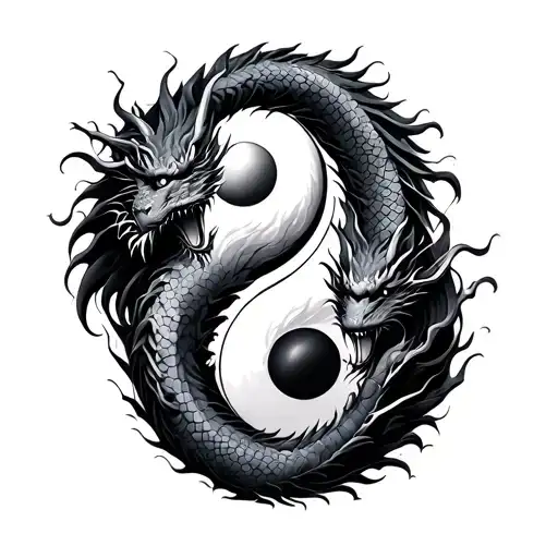 Yin Yang With Two Head Dragon
