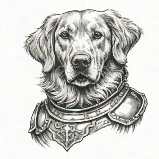 Portrait Of A Golden Retriever Wearing Armor