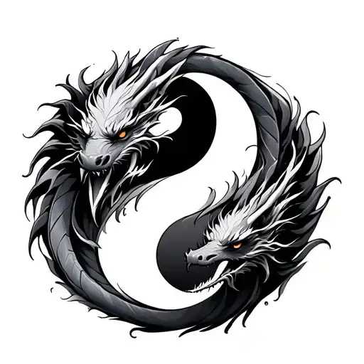 Yin Yang With Two Head Dragon