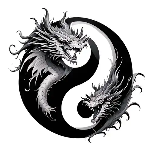 Yin Yang With Two Head Dragon