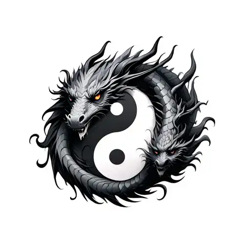 Yin Yang With Two Head Dragon