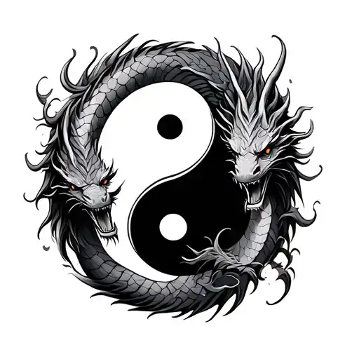 Yin Yang With Two Head Dragon