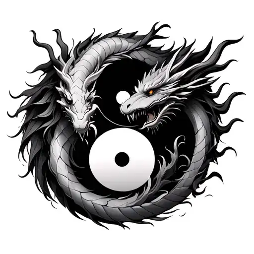Yin Yang With Two Head Dragon