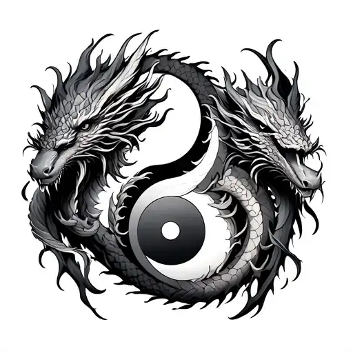 Yin Yang With Two Head Dragon