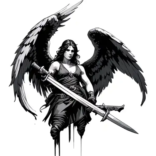 Streets Guns Angel Holding A Sword