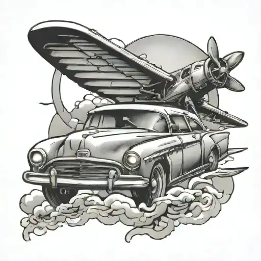 Indian With A Car And Plane Flying In The Sky