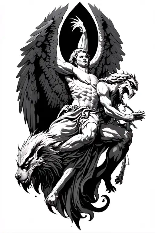 Archangel Saint Michael Killing Demon