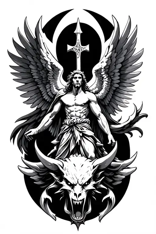 Archangel Saint Michael Killing Demon