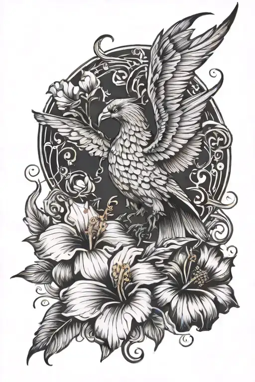 Phoenix Rising And Hibiscus Flowers Inspired