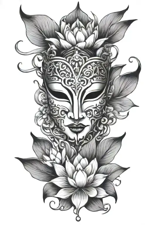 Drama Mask With Lotus Flowers Wrapped Round