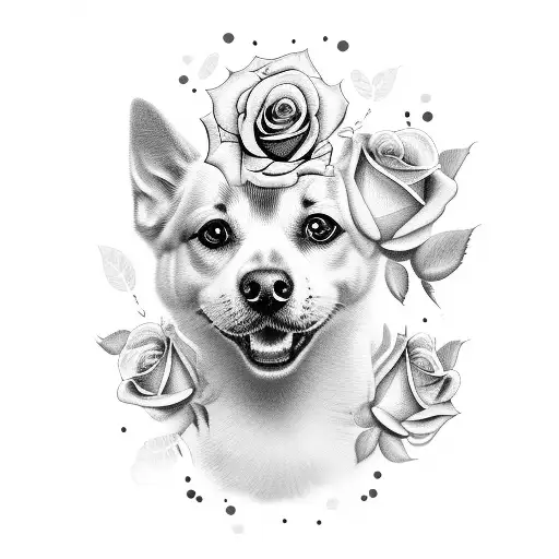 Flurry Dog Face With Roses Around