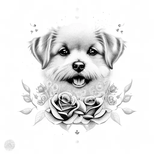 Flurry Dog Face With Roses Around