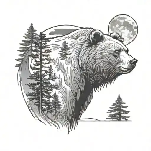 Bear And Forest And Moon And Sky