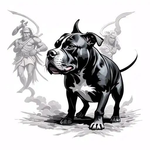 Pitbull With Greek Warriors With Clouds And Shadows