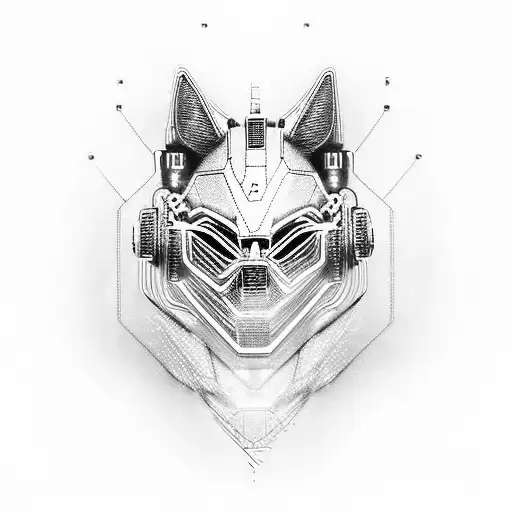 Cyberpunk Kitsune Mask With Circuit Lines