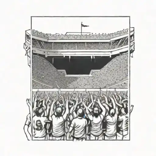 A Detailed Illustration Of A Football Stadium Packed With Cheering Fans In Black-grey Shading