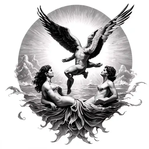 Icarus Falling From The Sun Into Ocean Of Sirens