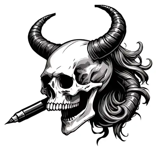 Toro Skull With Pen In A Horn