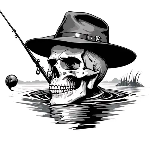 Fishing Skull Wearing Hat