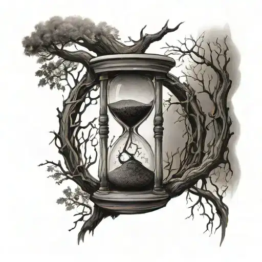 Hourglass Infront Of Old Tree Intertwined