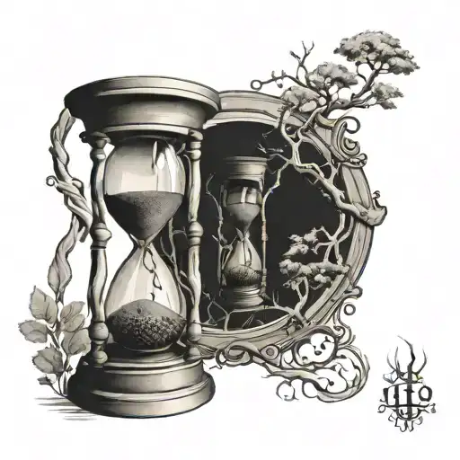 Hourglass Infront Of Old Tall Tree Intertwined