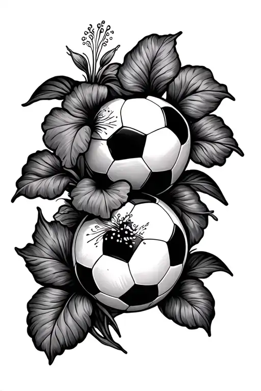 Large Hibiscus Fliwers And Soccer Ball Intertwined