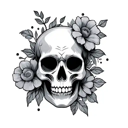 Flowers With Day Of The Dead Skull