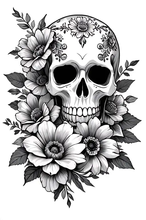 Flowers With Day Of The Dead Skull