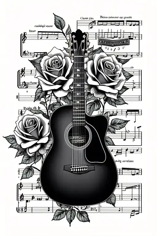 Acoustic-guitar Piano Sheet Music Notes Cassette Tape Intertwined Roses