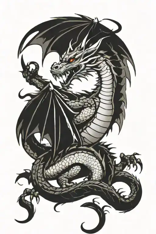 Black Line Medieval Dragon