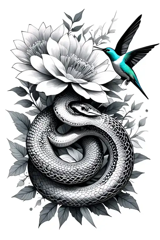 Geometric Flowers With A Snake And Hummingbird