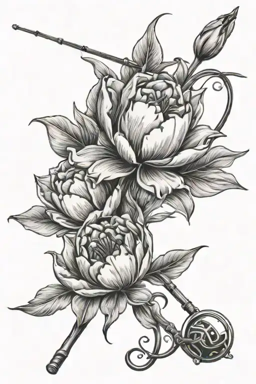 Fishing Pole Red Tulips Surrounding