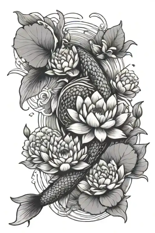 Koi Fish Pond With Lotus Flowers