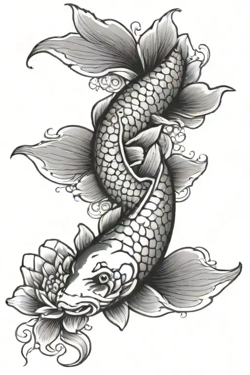Koi Fish With Lotus Flowers Blooming