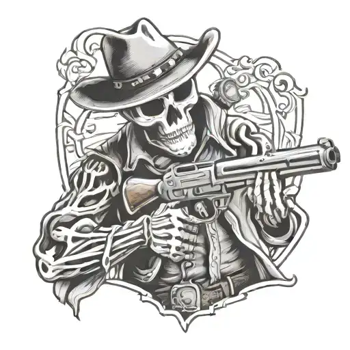 Skeleton Cowboy Shooting Guns