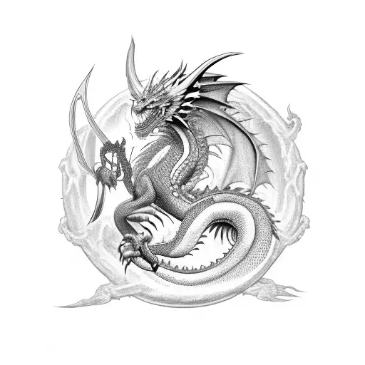 Dragon Body With Dragon Eye And Wrapped Around Sword