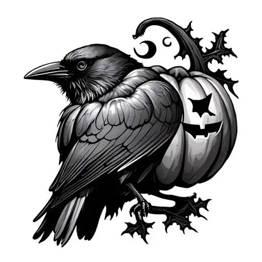Pumpkin Halloween Crow