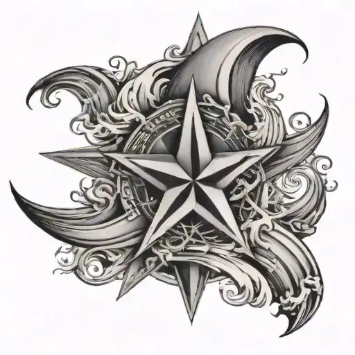 A Wave Surrounding A Nautical Star