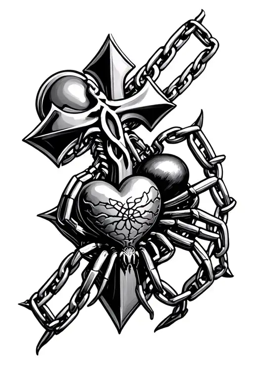 Chrome Hearts Cross & Chain And A Spider And A Spider Web On The Elbow