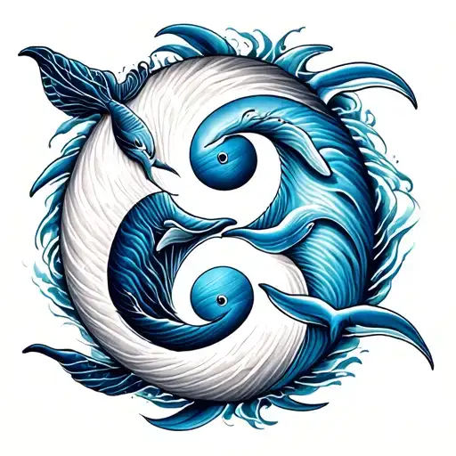 Yin Yang With Blue Whale And Dolphin