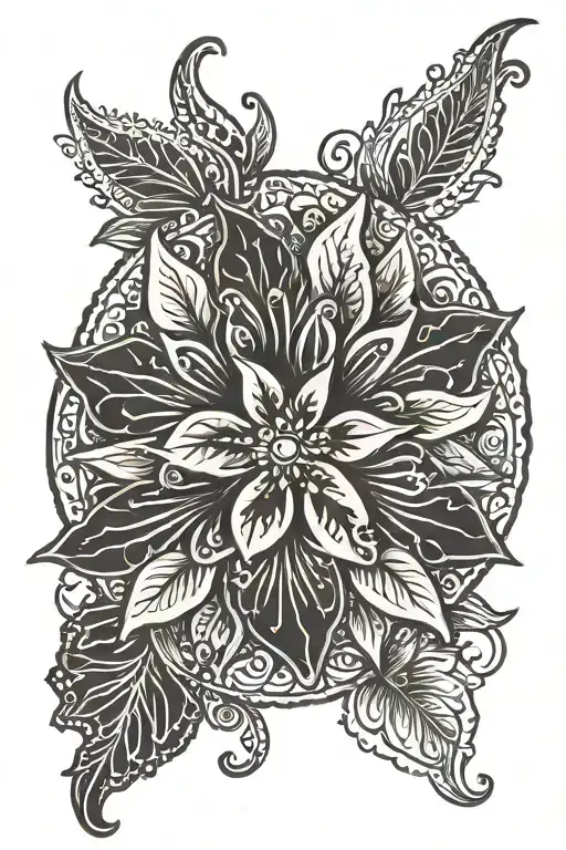 Henna Patterned Sun With Hibiscus Flower