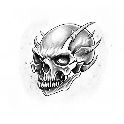 Diablo 2 Skull With Red Soulstone Impaled On Forehead