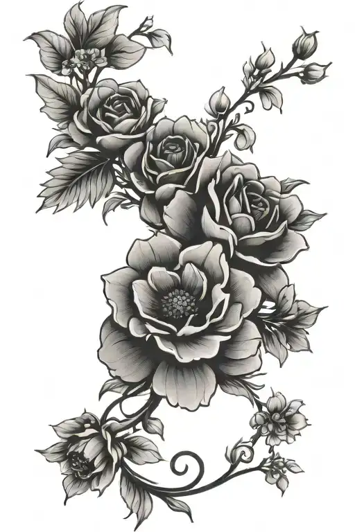 Floral Spine Tattoo With Flowers