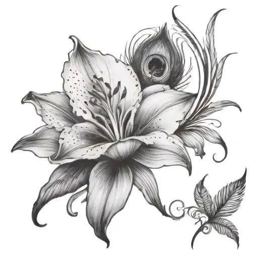 Stargazer Lily And Peacock Feather