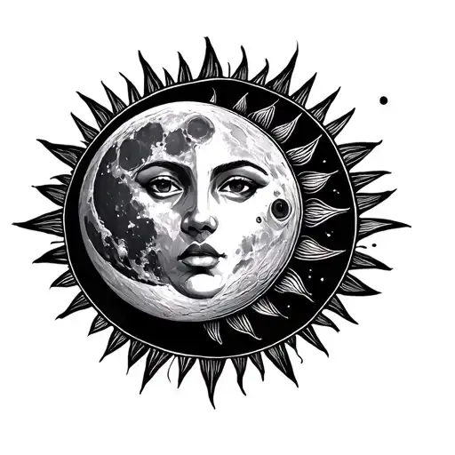 Moon And Sun On An Ethnic Styl Line