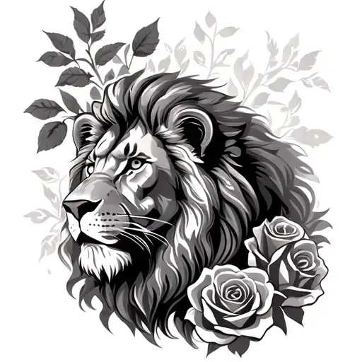 Lion And Roses