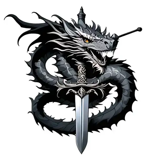 Dragon Wrapped Around A Sword